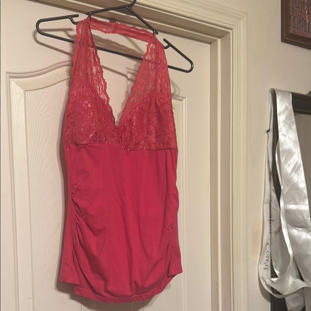 Elegant Red Lace Halter Tank Top